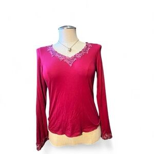 Banana Republic pink Red Lace Long Sleeve Top